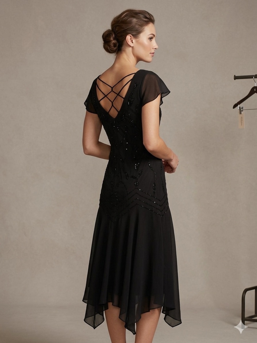 SL Fashions Black Beaded Dress Size 6